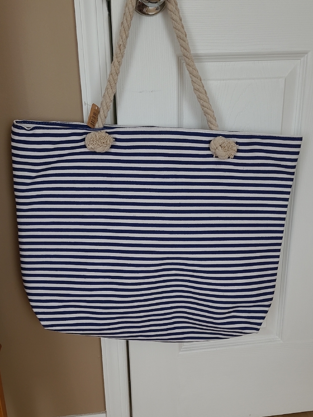 Navy and White Striped Canvas Tote with Rope Handles